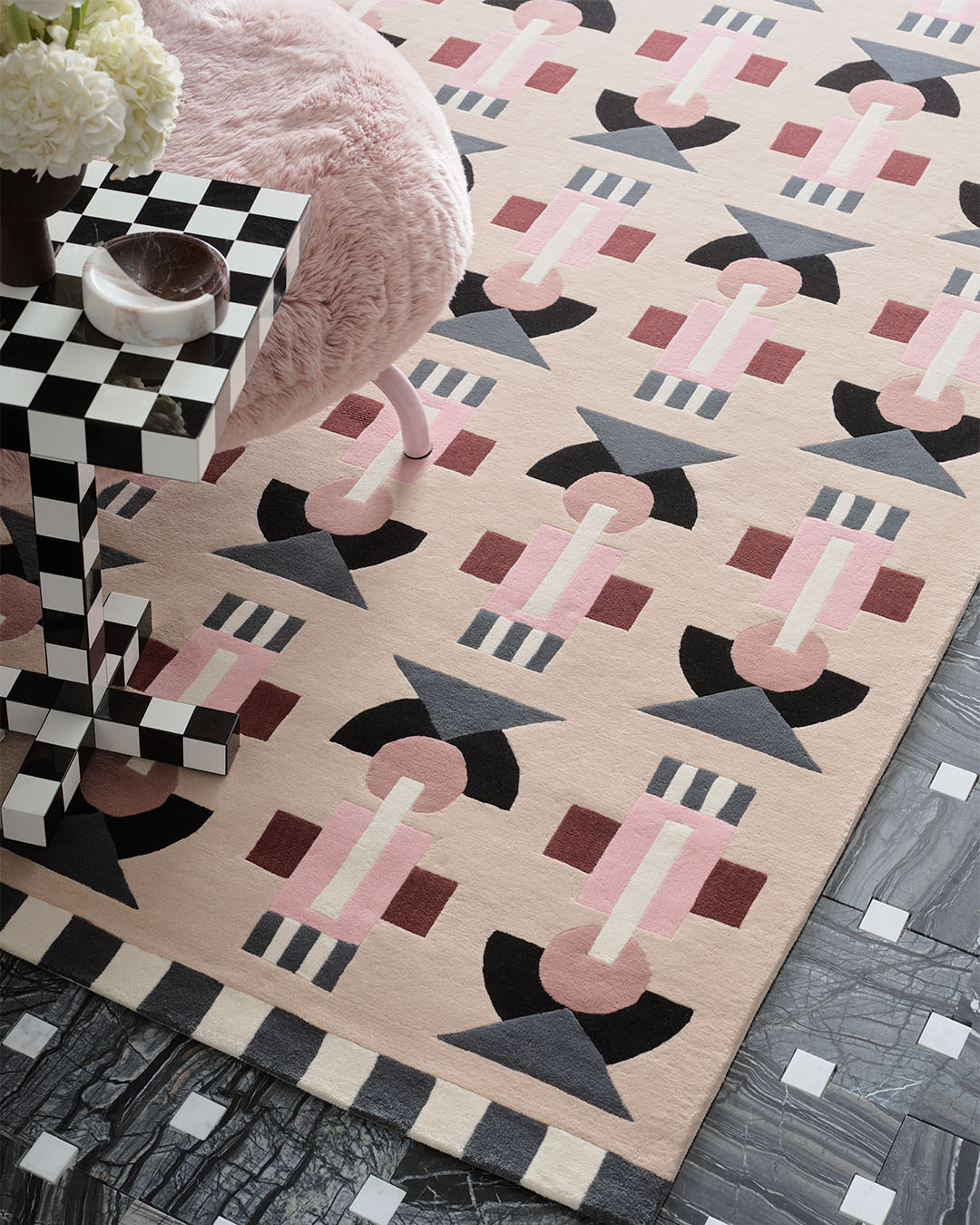 Detailed image of geometric Maja rug by Greg Natale