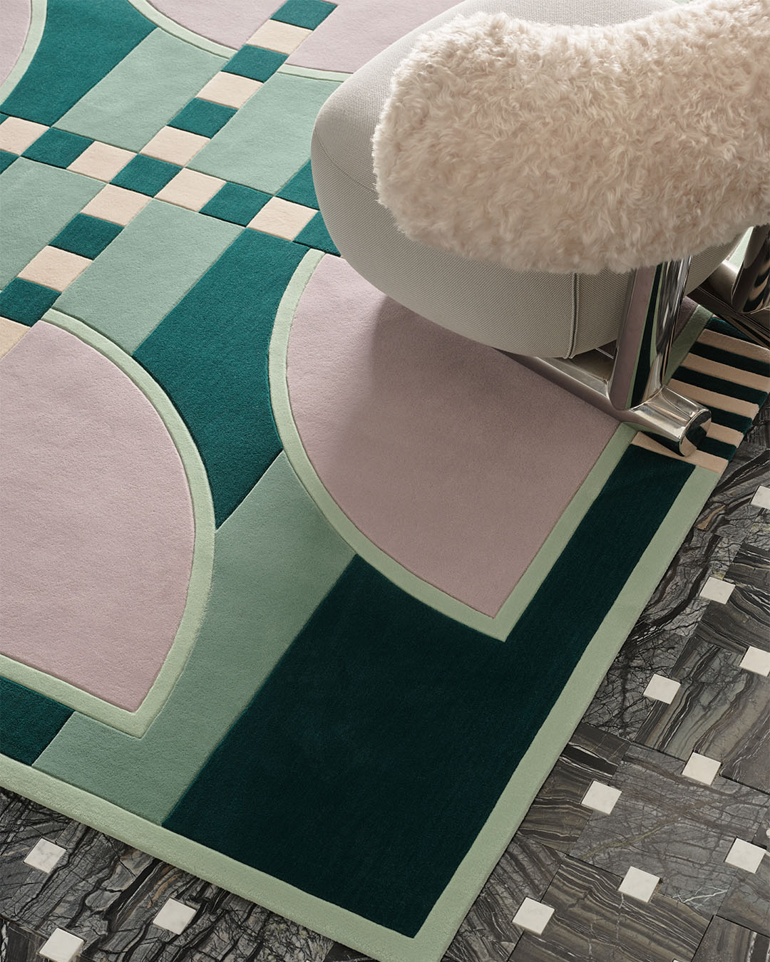 Detailed image of geometric Nova rug by Greg Natale