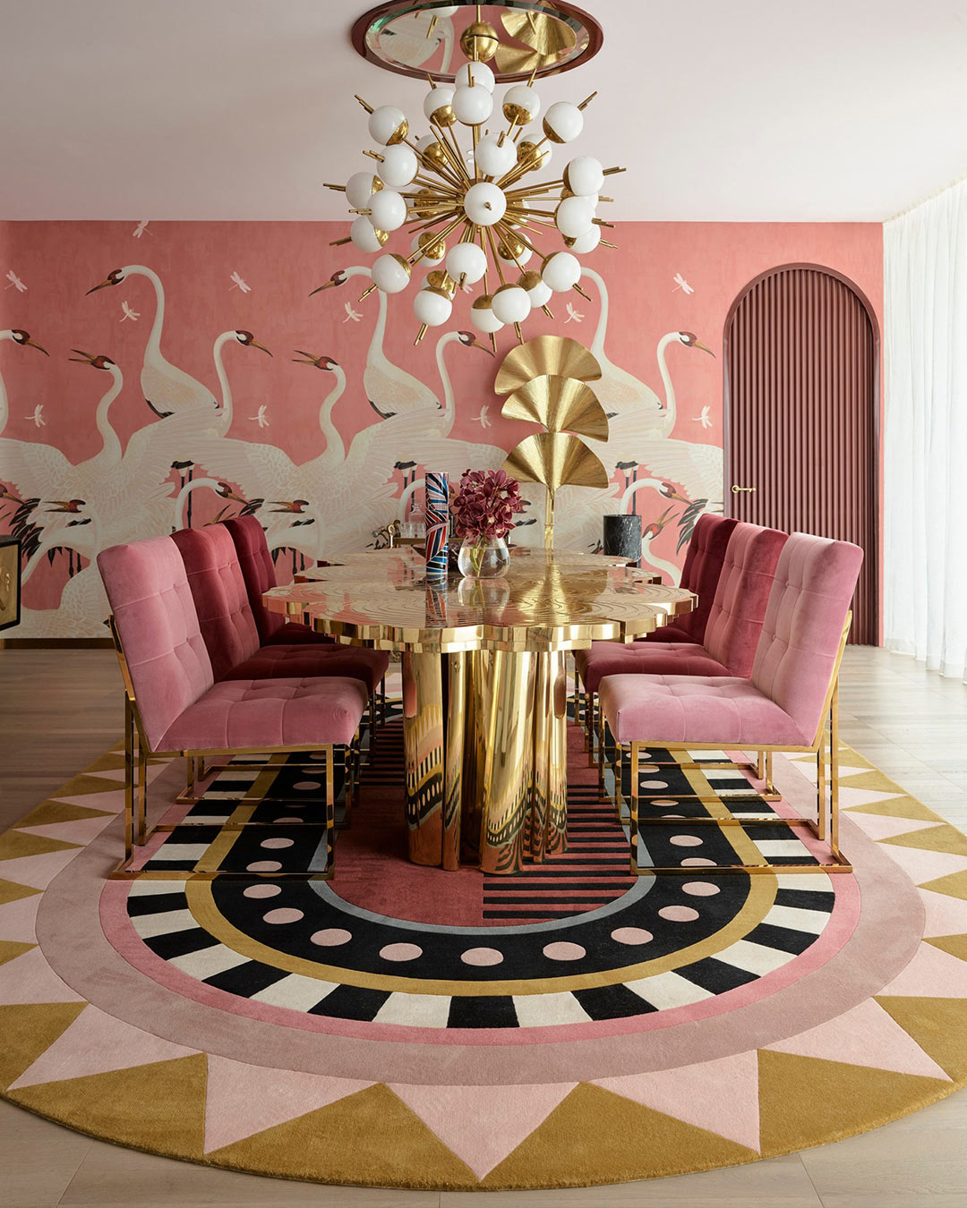 Dining room image of geometric Stella Diva rug by Greg Natale