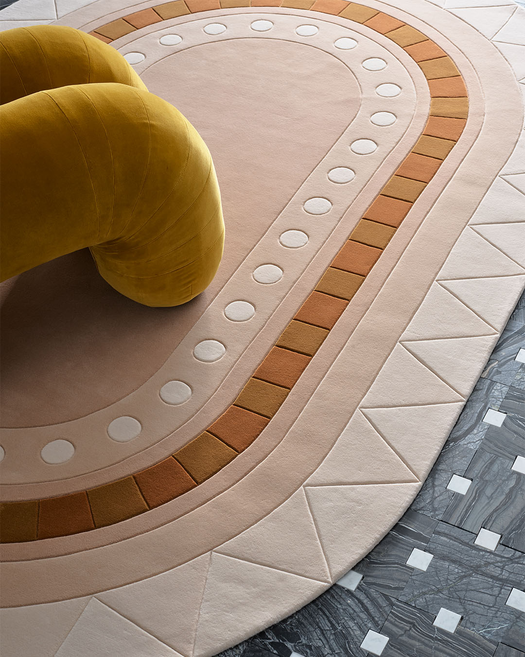 Detailed image of geometric Stella rug by Greg Natale