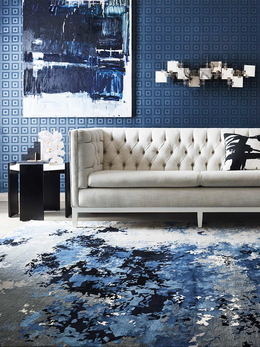 location living room shot of vapour rug by greg natale