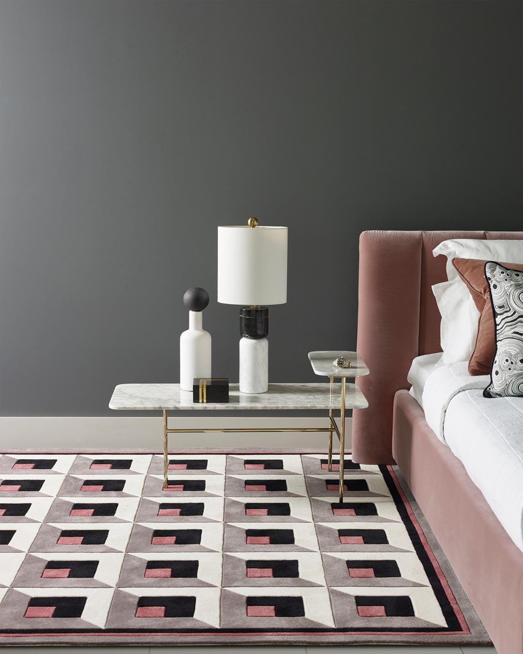 bedroom location shot of waikiki rug by greg natale