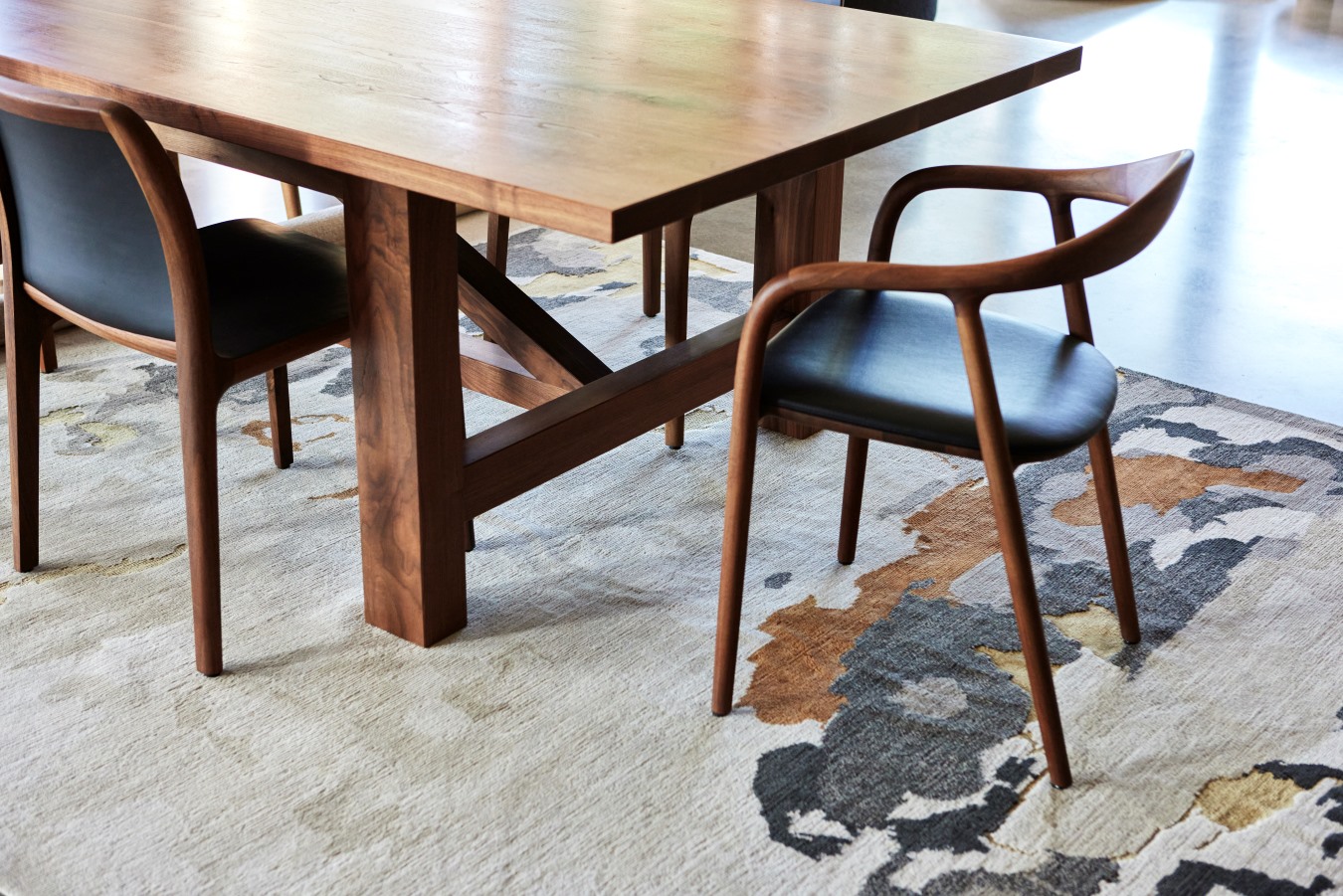 close up image of organic favo handknot rug by Hare and Klein