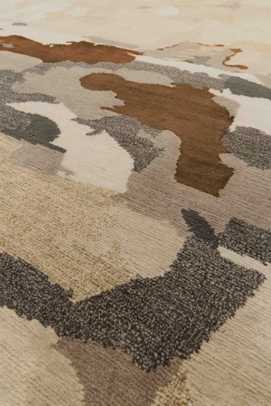 close up image of organic favo handknot rug by Hare and Klein