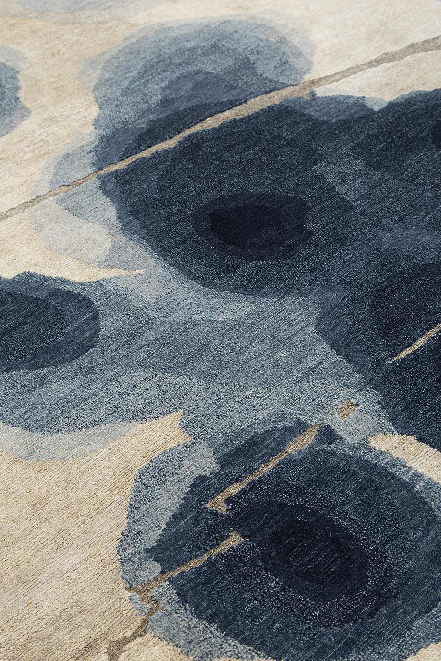 Detailed image of painterly Inkblot handknot rug by Hare + Klein