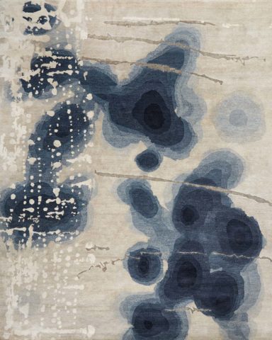 Overhead image of painterly Inkblot handknot rug by Hare + Klein