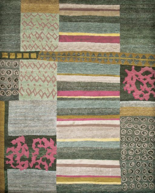 Overhead image of patchwork Memory rug by Hare and Klein