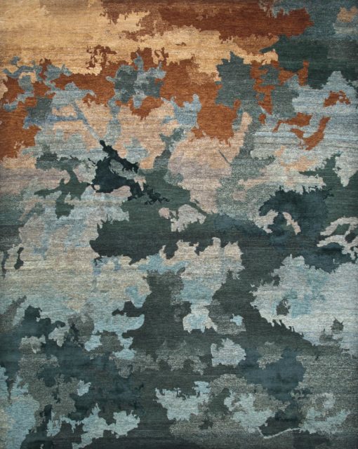 Overhead image of organic Shadows handknot rug by Hare and Klein in blue colour