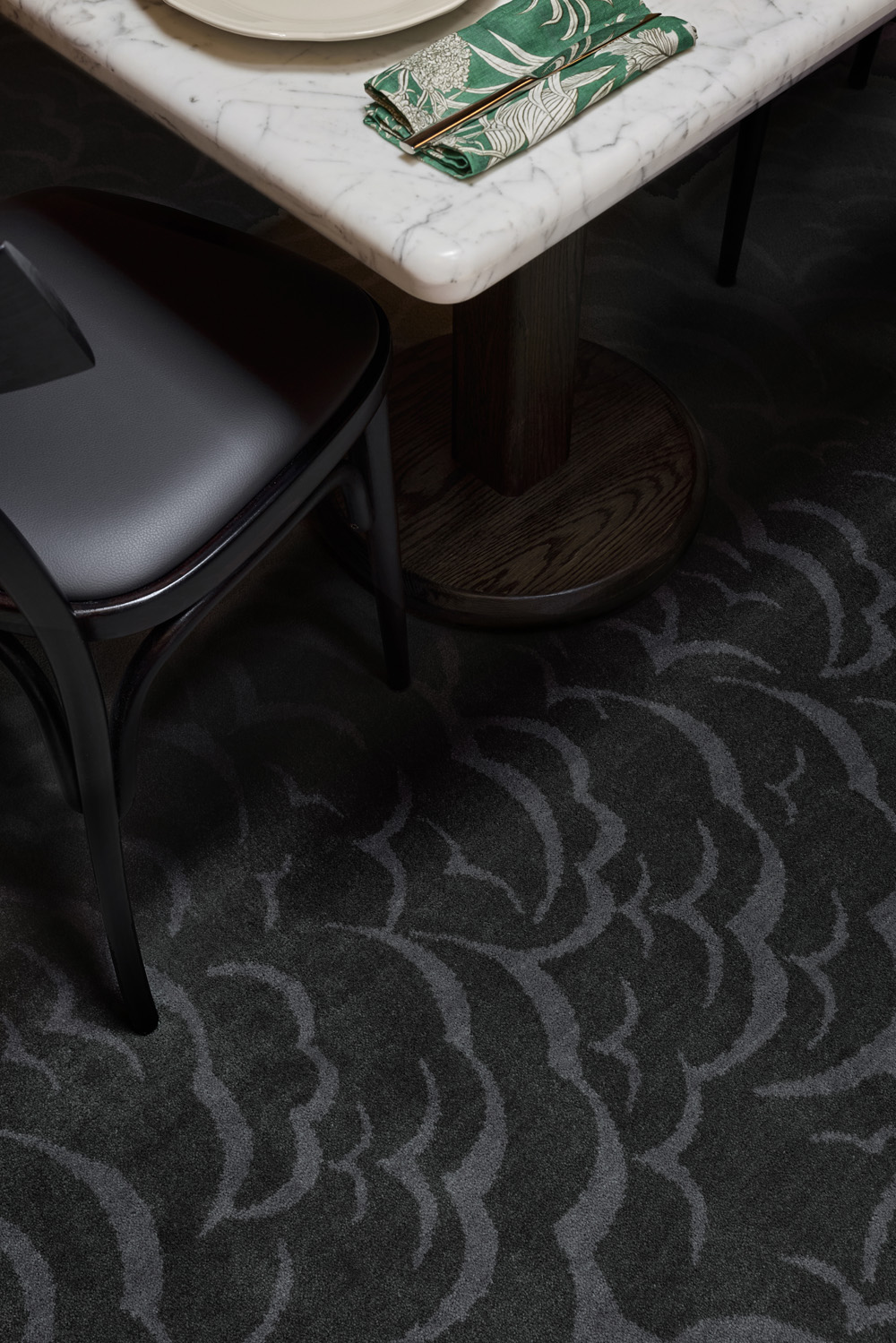 overhead image of the Cloud dark night axminister carpet designed by house of heras