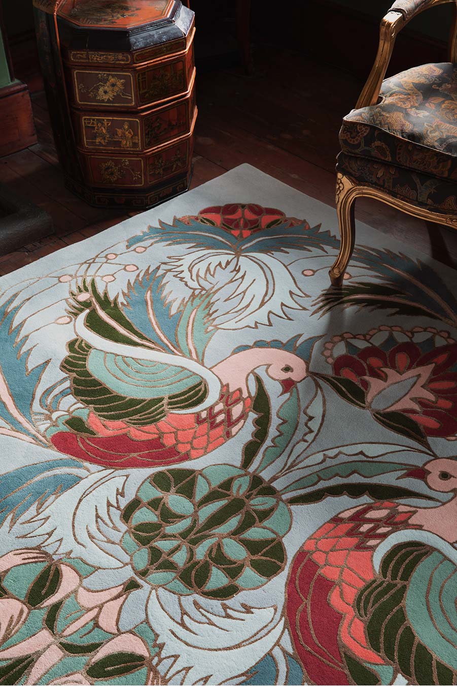 detailed image of art nouveau Bird Of Pine rug by house of heras