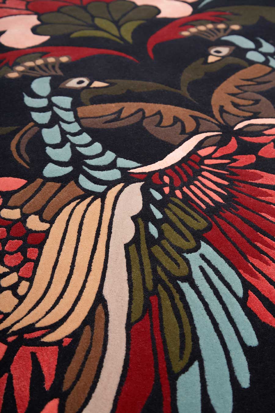 detailed image of art nouveau Golden Peacock rug by house of heras