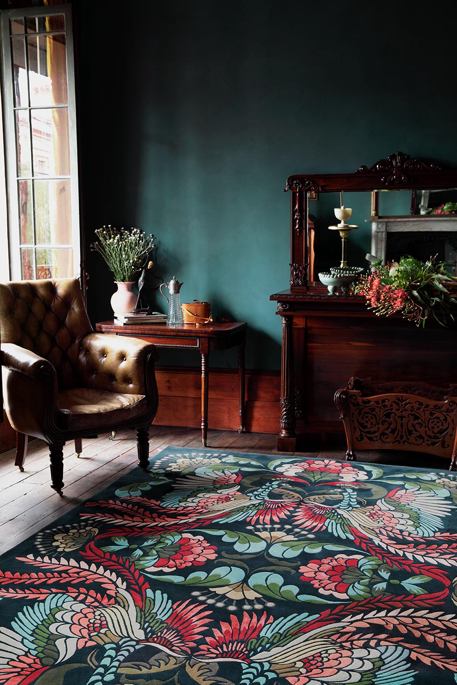 living room image of art nouveau Golden Peacock rug by house of heras