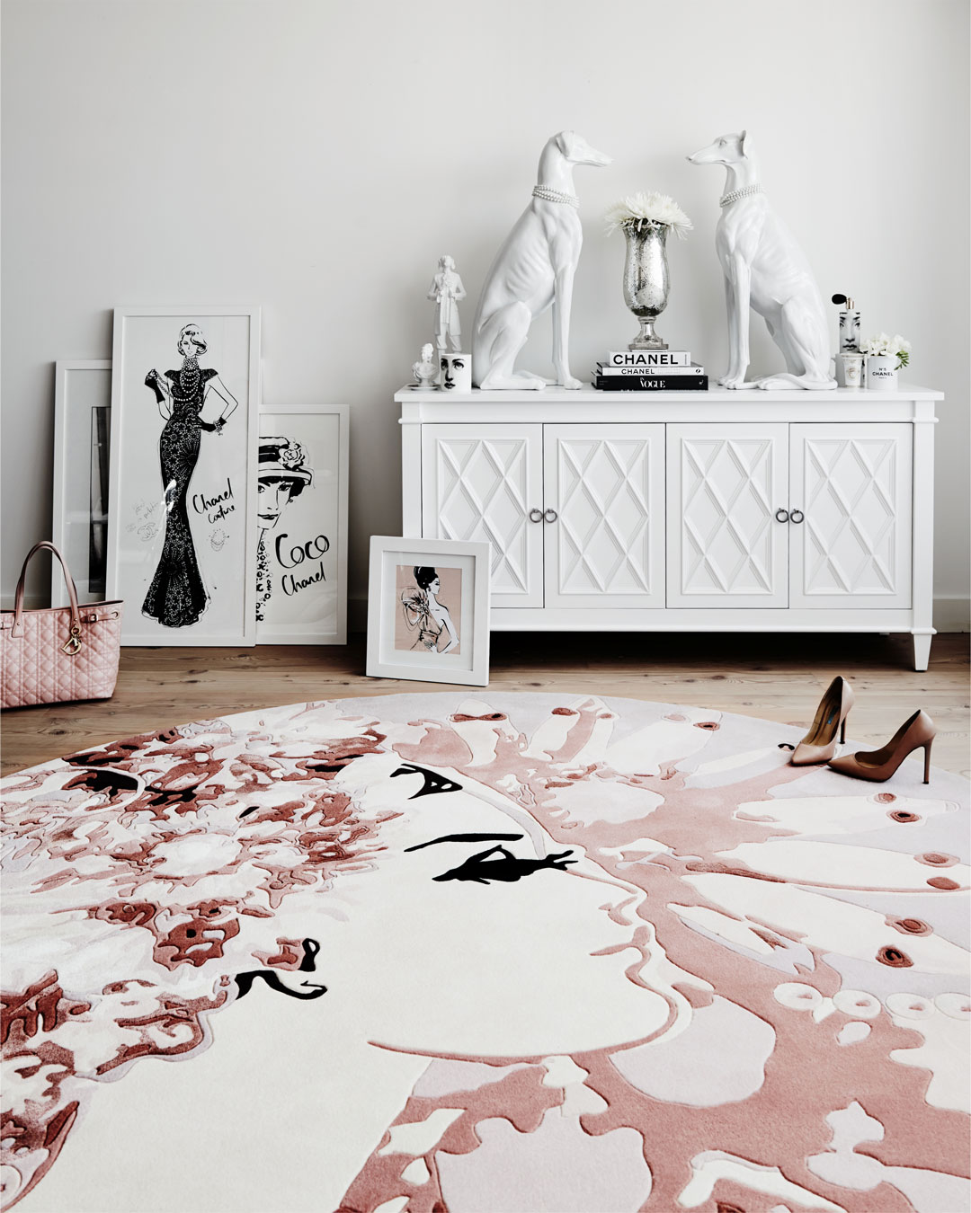 Styled image of The Emperors Pearls rug by Megan Hess in pink colour