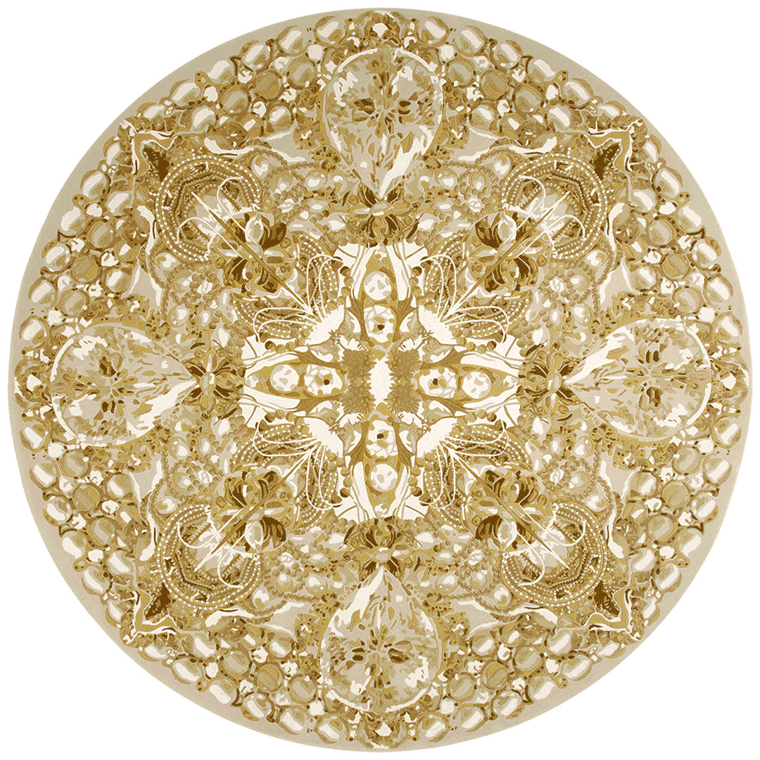 Overhead image of The Palazzo Jewels rug by Megan Hess in gold colour