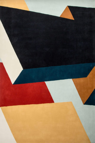 Overhead image of geometric Dovetail Halving rug by Mr Frag