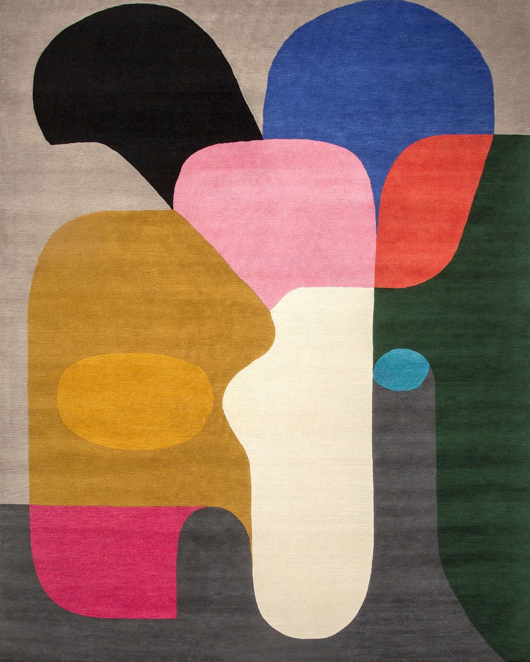 Overhead view of modern Crowded Room rug by Stephen Ormandy