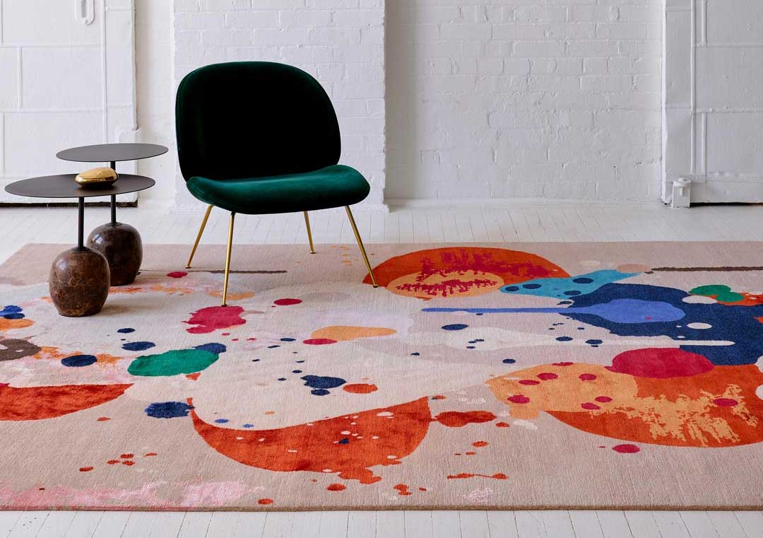 Styled image of painterly Springtime rug by Louise Olsen