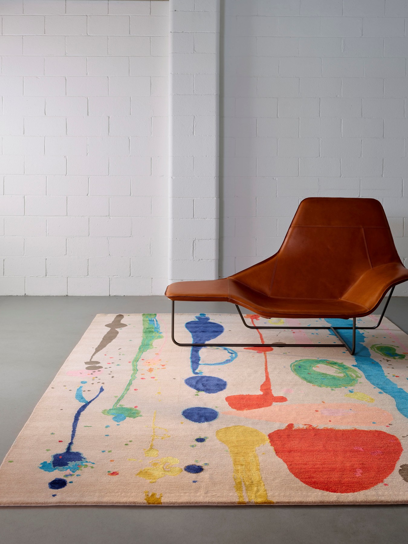 Living room image of painterly Dream Garden rug by Louise Olsen