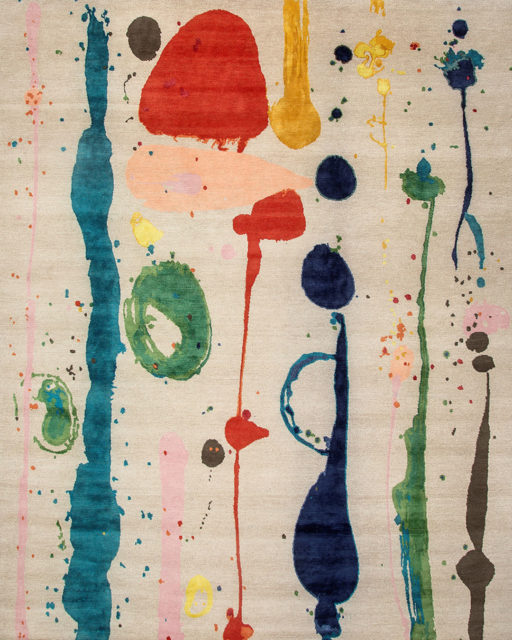 Overhead image of painterly Dream Garden rug by Louise Olsen