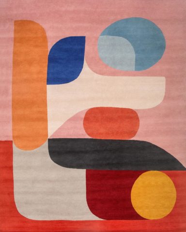 Overhead image of modern Flamingo rug by Stephen Ormandy