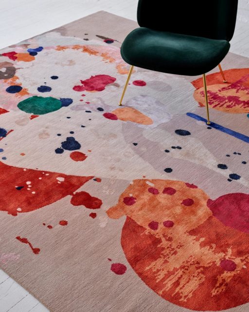 Close up image of painterly Springtime rug by Louise Olsen