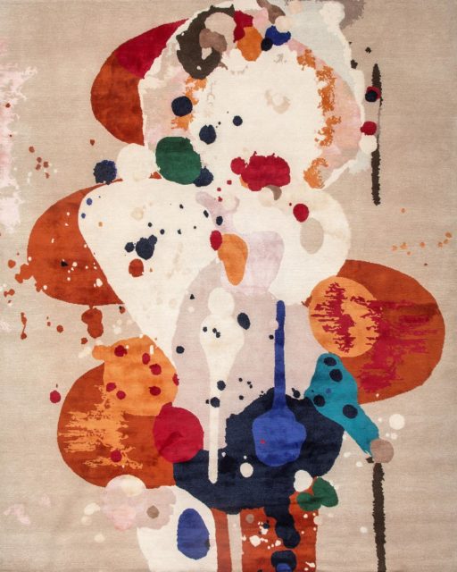 Overhead image of painterly Springtime rug by Louise Olsen