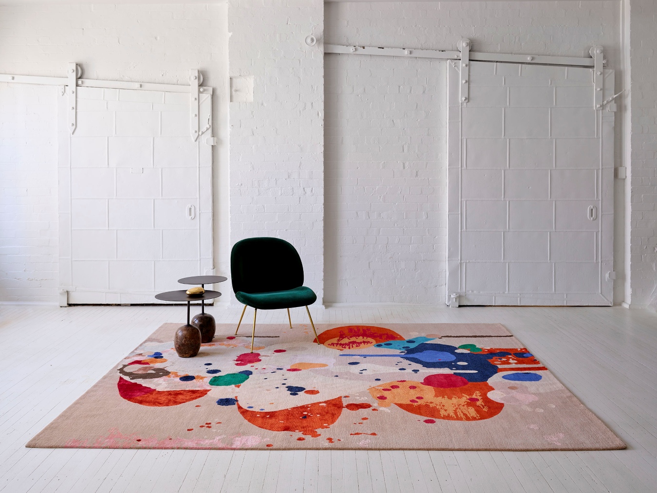 Styled image of painterly Springtime rug by Louise Olsen