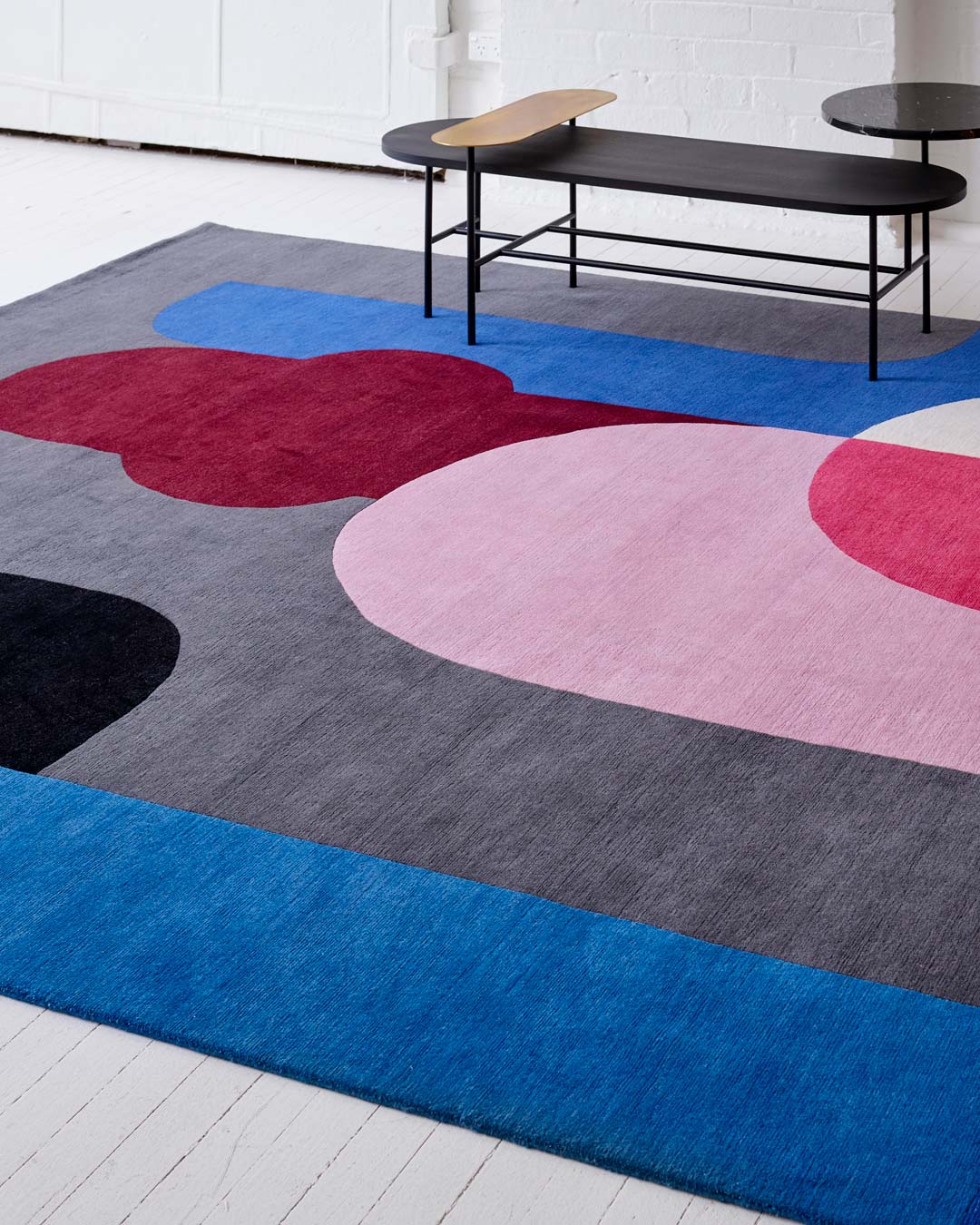 Close up image of geometric Twilight rug by Stephen Ormandy