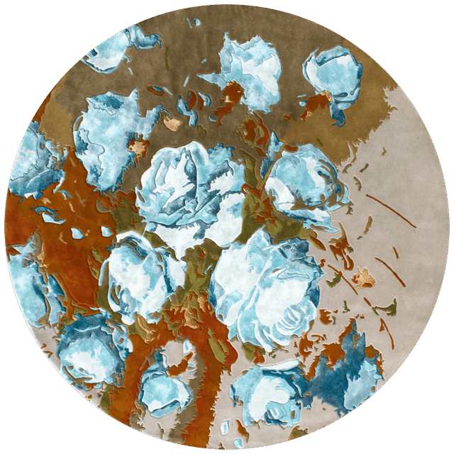 overhead image of floral Mavis rug in blue colour