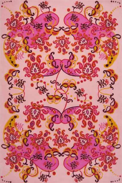 Overhead image of floral Paisley Dream rug by Romance Was Born in pink colour
