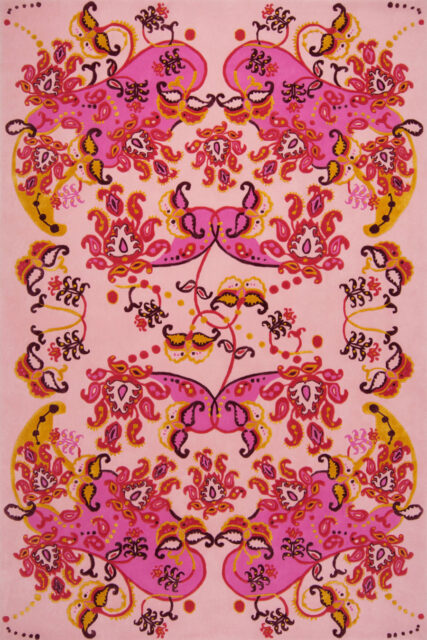 Overhead image of floral Paisley Dream rug by Romance Was Born in pink colour