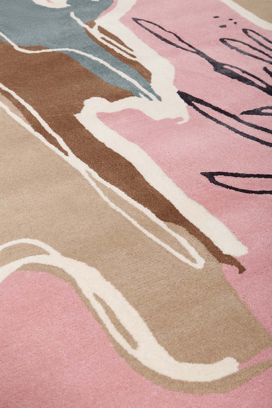 Close up image of abstract Foley rug in green and pink colour