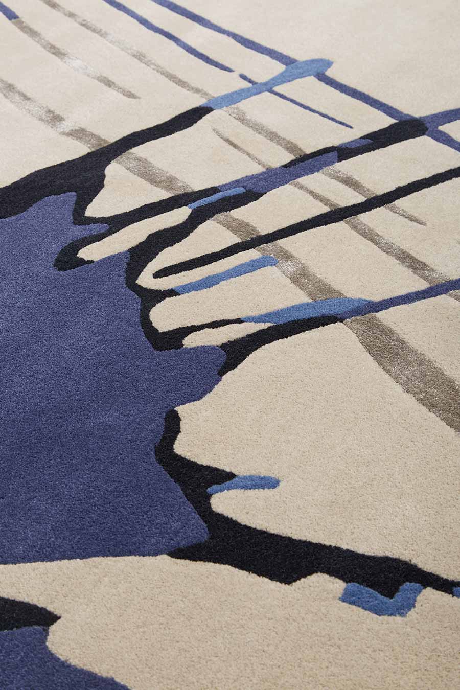 Close up image of abstract Freedom rug in blue colour