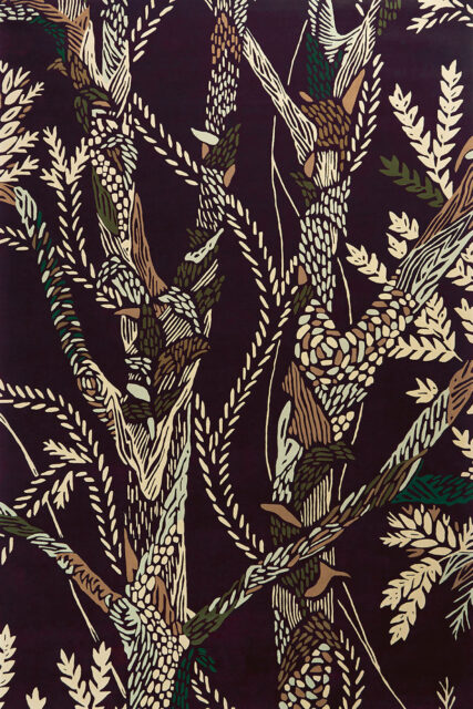 Overhead image of floral Native Resonancess rug by Tamika Grant Iramu