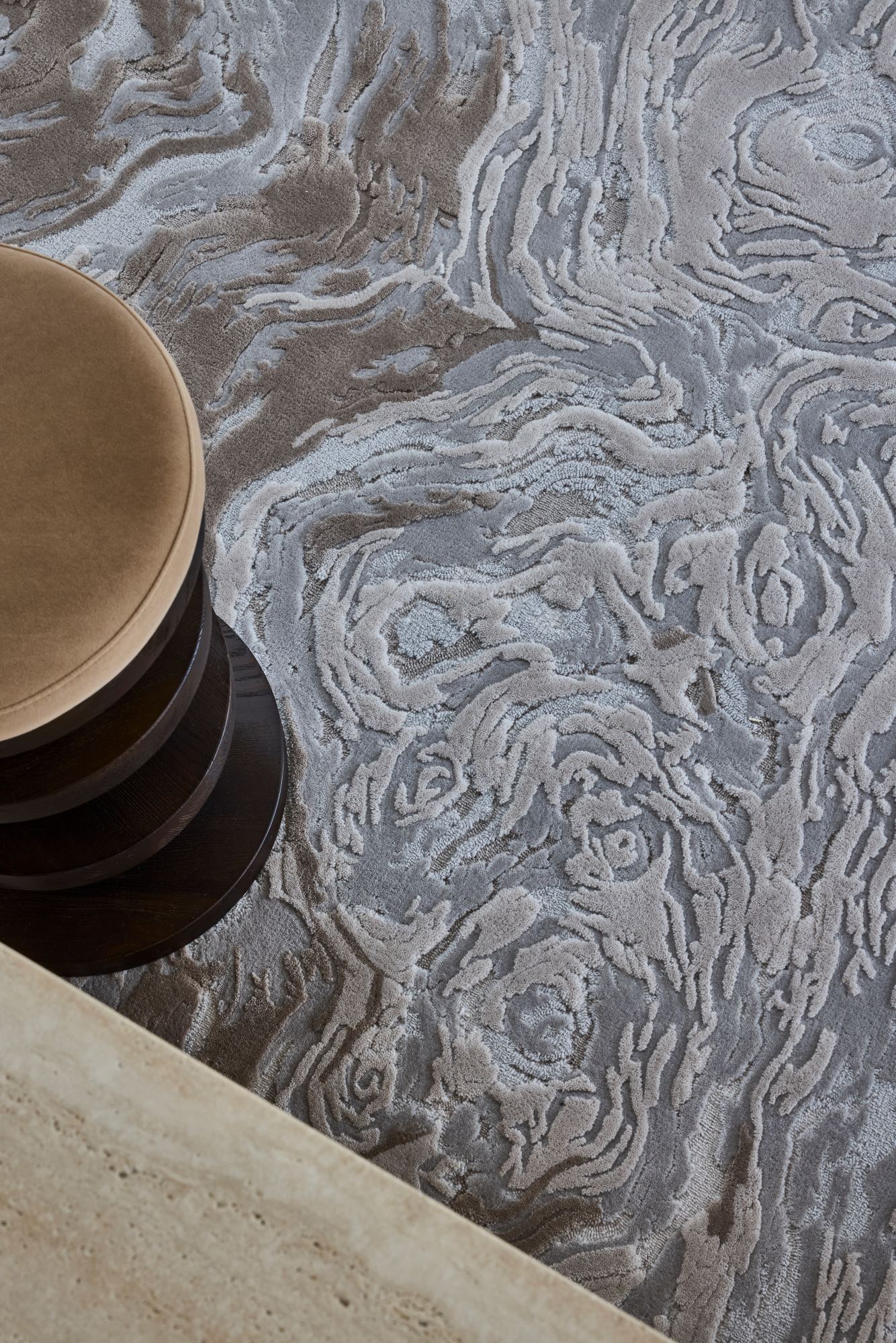 Close up image of the woodgrain rug designed by designer rugs