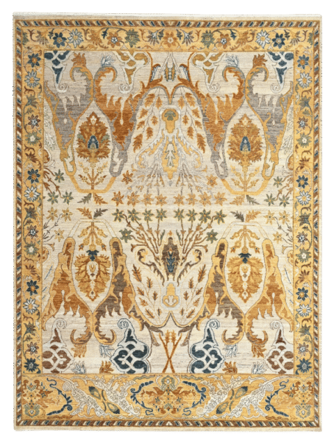 overhead image of the Solenne Gold rugs designed by designer rugs