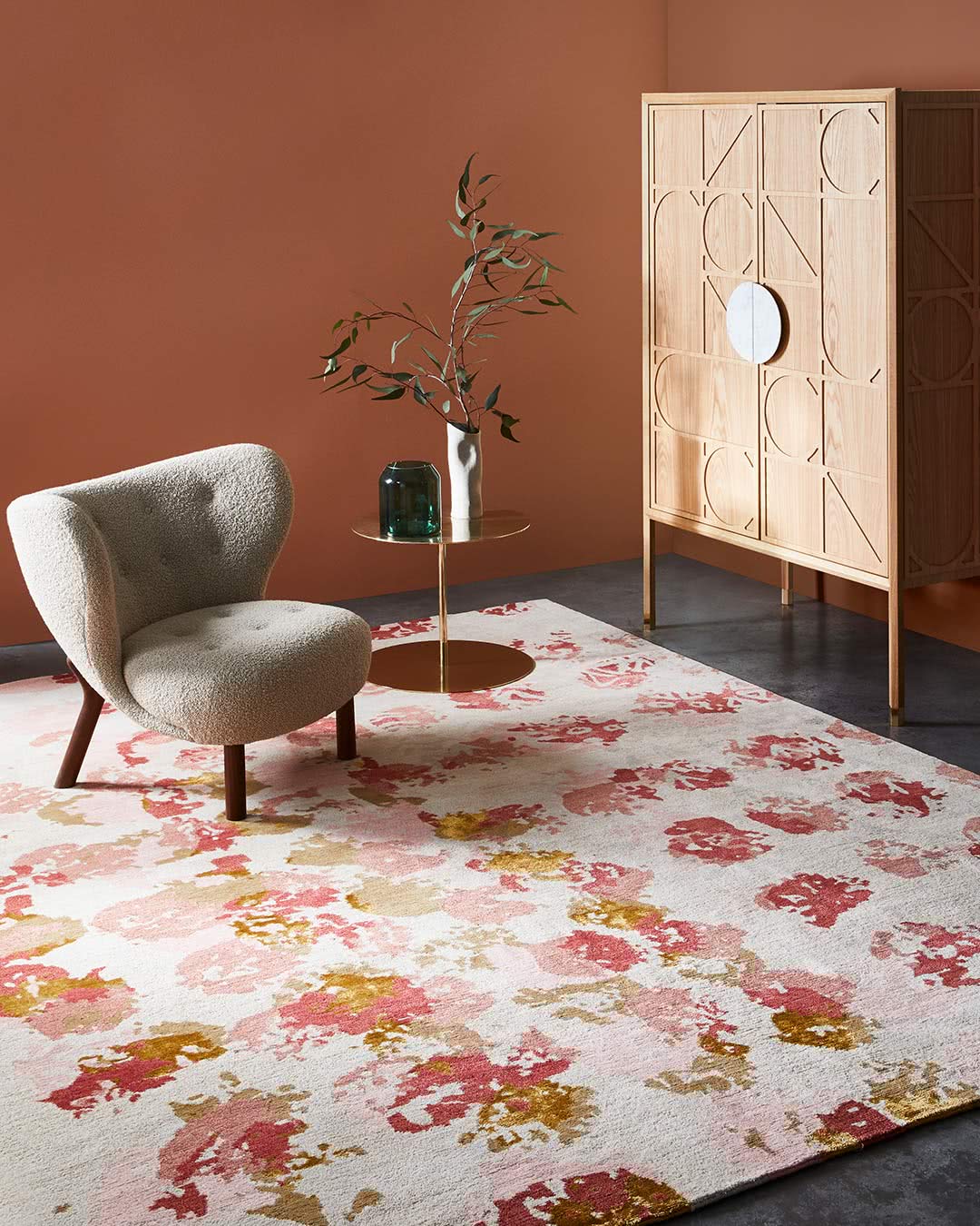 Newstead patterned rug in Pink, Red, Beige