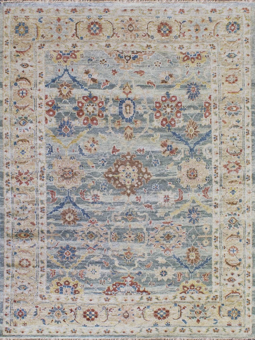 overhead image of the Haveli seafoam handknotted rug, showcasing its intricate texture