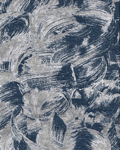 Overhead image of painterly Achilles rug in navy blue colour