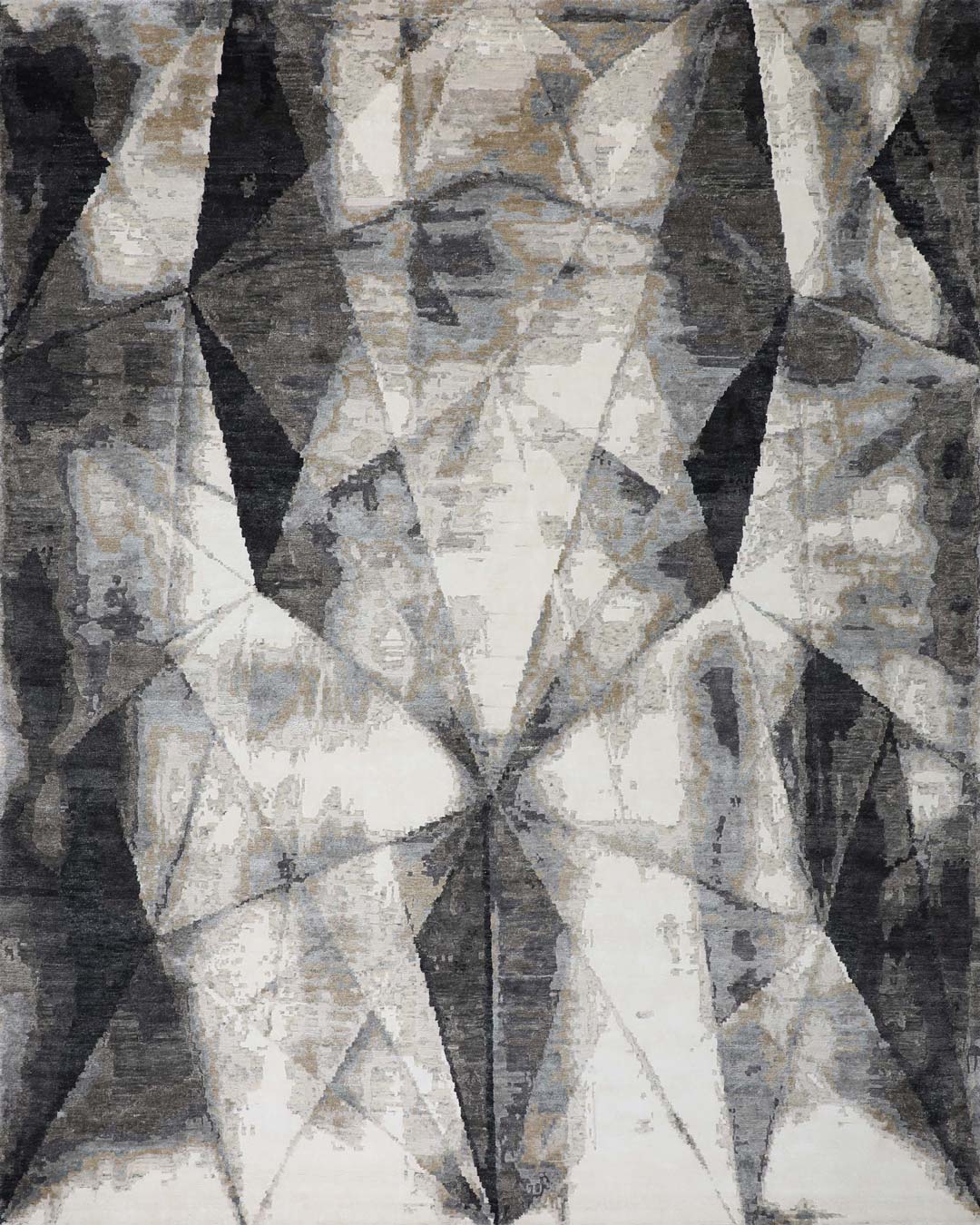 Overhead image of abstract Adonis rug in grey colour
