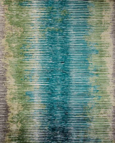Overhead image of textural Alba rug in blue and green colour
