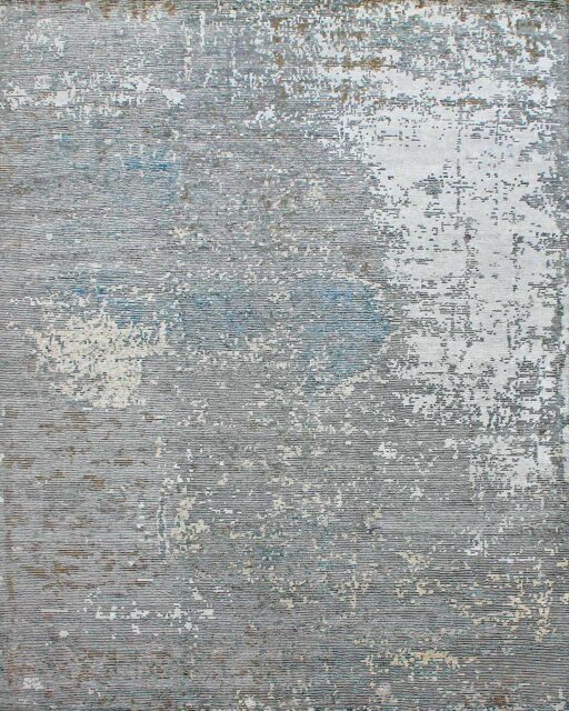 Overhead image of textural Aria rug in silver colour