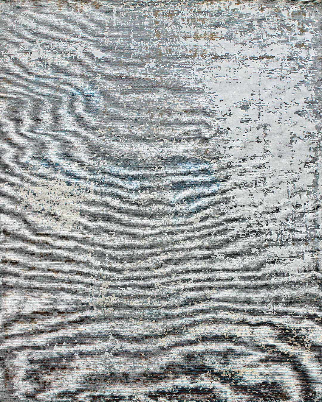 Overhead image of textural Aria rug in silver colour