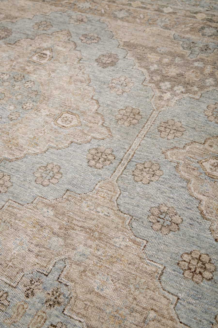 Detailed view of traditional Artemis rug in blue colour