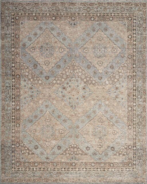 Overhead view of traditional Artemis rug in blue colour