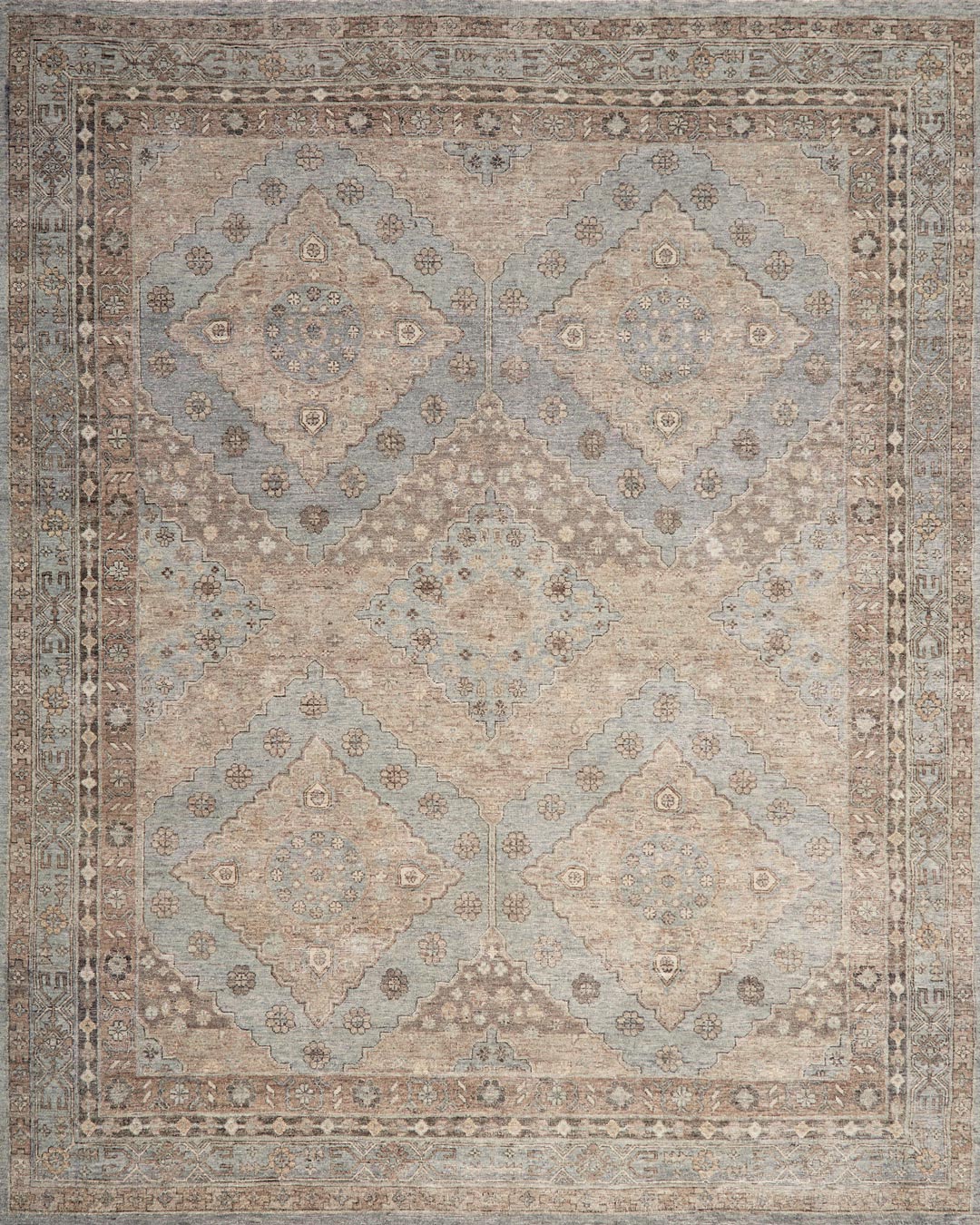 Overhead view of traditional Artemis rug in blue colour