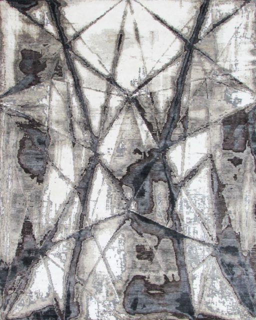 Overhead image of geometric Atlas rug in grey colour