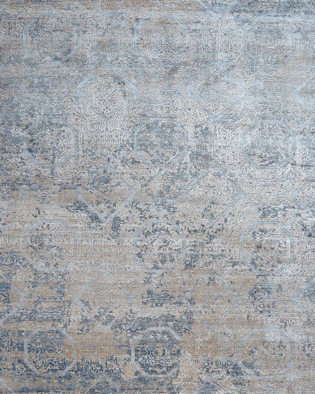 Overhead view of classic Camden rug in blue colour