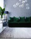 Living room view of textural Corrogation rug in grey colour