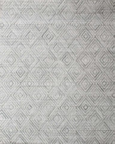 Overhead view of geometric Emery rug in silver colour